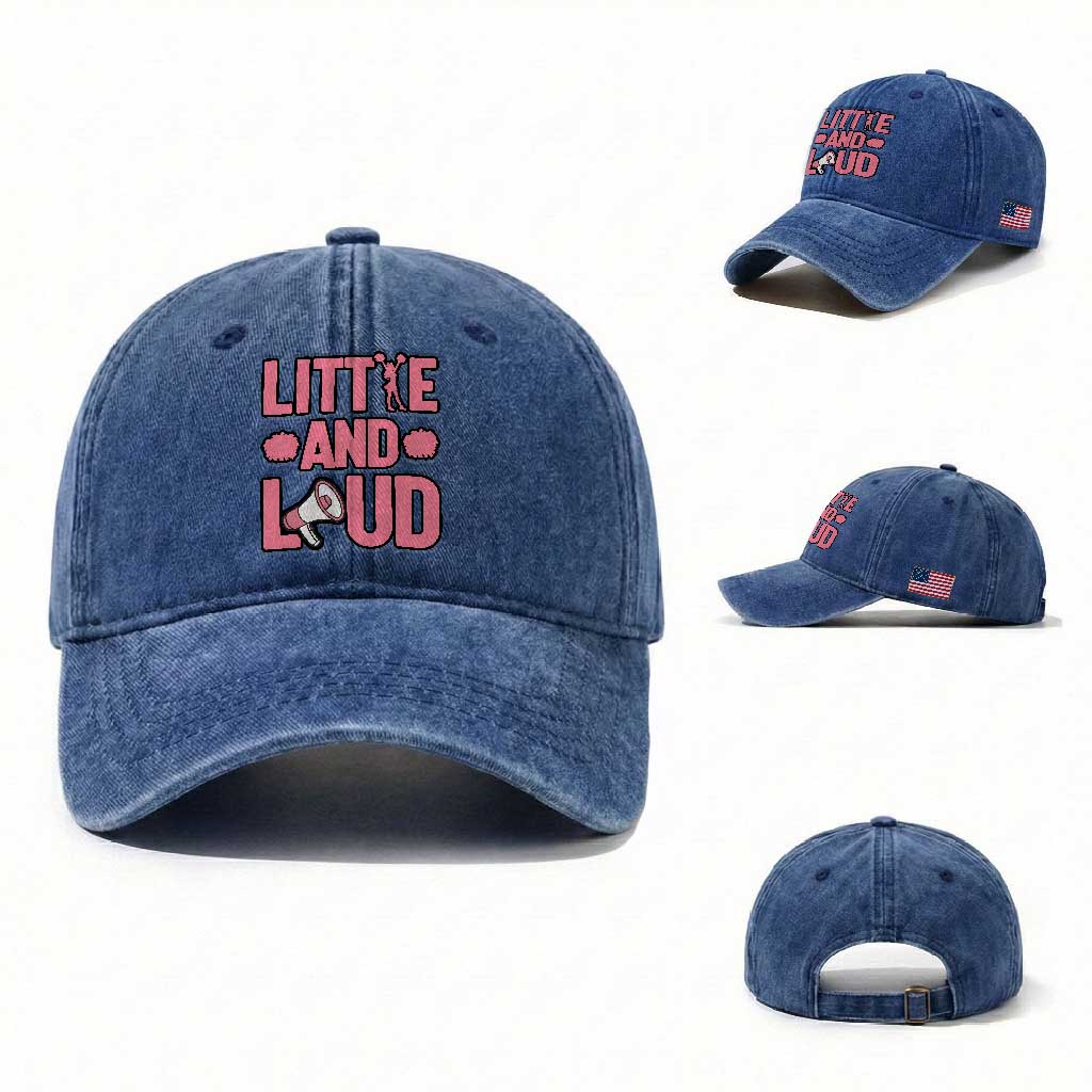 Little And Loud Quote Washed Cotton Baseball Cap Cheerleader Girl Sports Gift