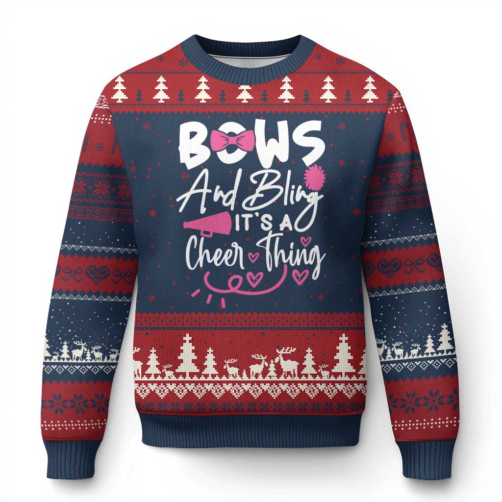 Bows And Bling Its A Cheer Thing Ugly Christmas Sweater Cheerleading Gift - Wonder Print Shop