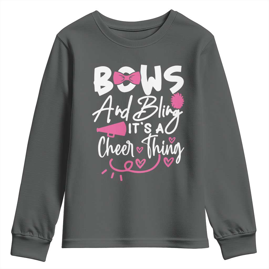 Bows And Bling Its A Cheer Thing Youth Sweatshirt Cheerleading Gift - Wonder Print Shop