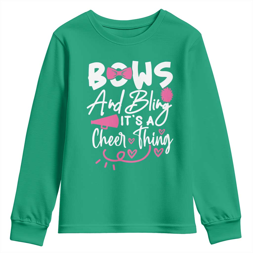 Bows And Bling Its A Cheer Thing Youth Sweatshirt Cheerleading Gift - Wonder Print Shop