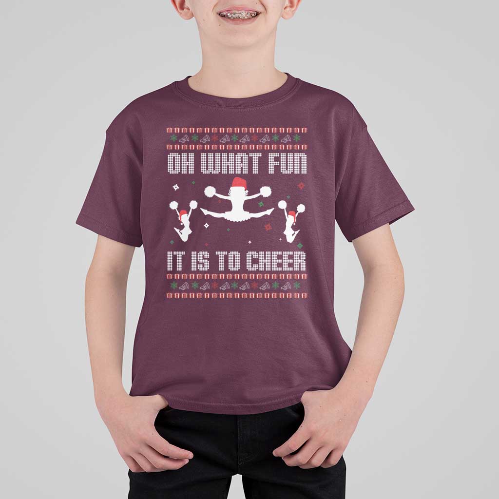 Ugly Christmas Cheerleading T Shirt For Kid Oh What Fun It Is To Cheer Gift - Wonder Print Shop