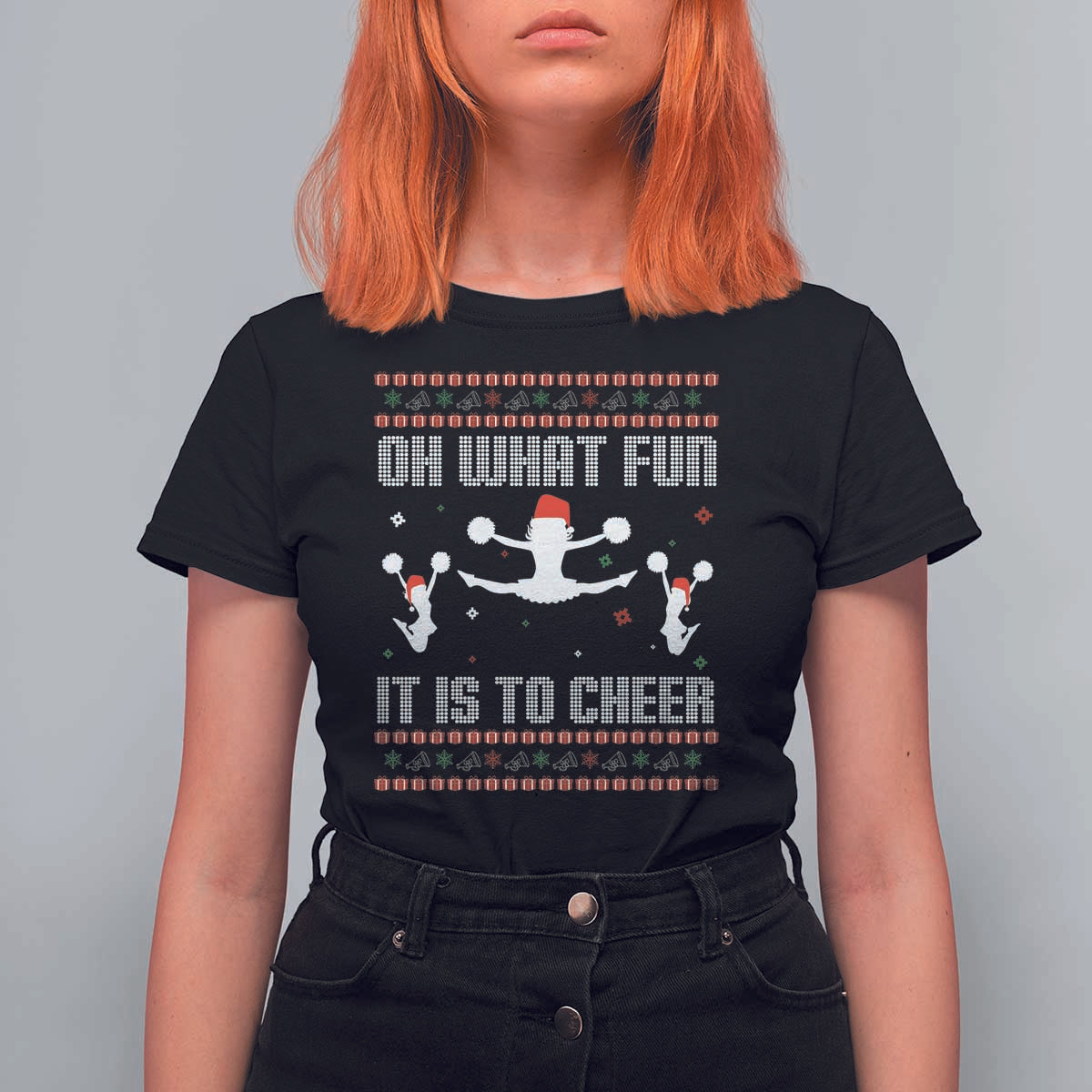 Ugly Christmas Cheerleading T Shirt For Women Oh What Fun It Is To Cheer Gift - Wonder Print Shop
