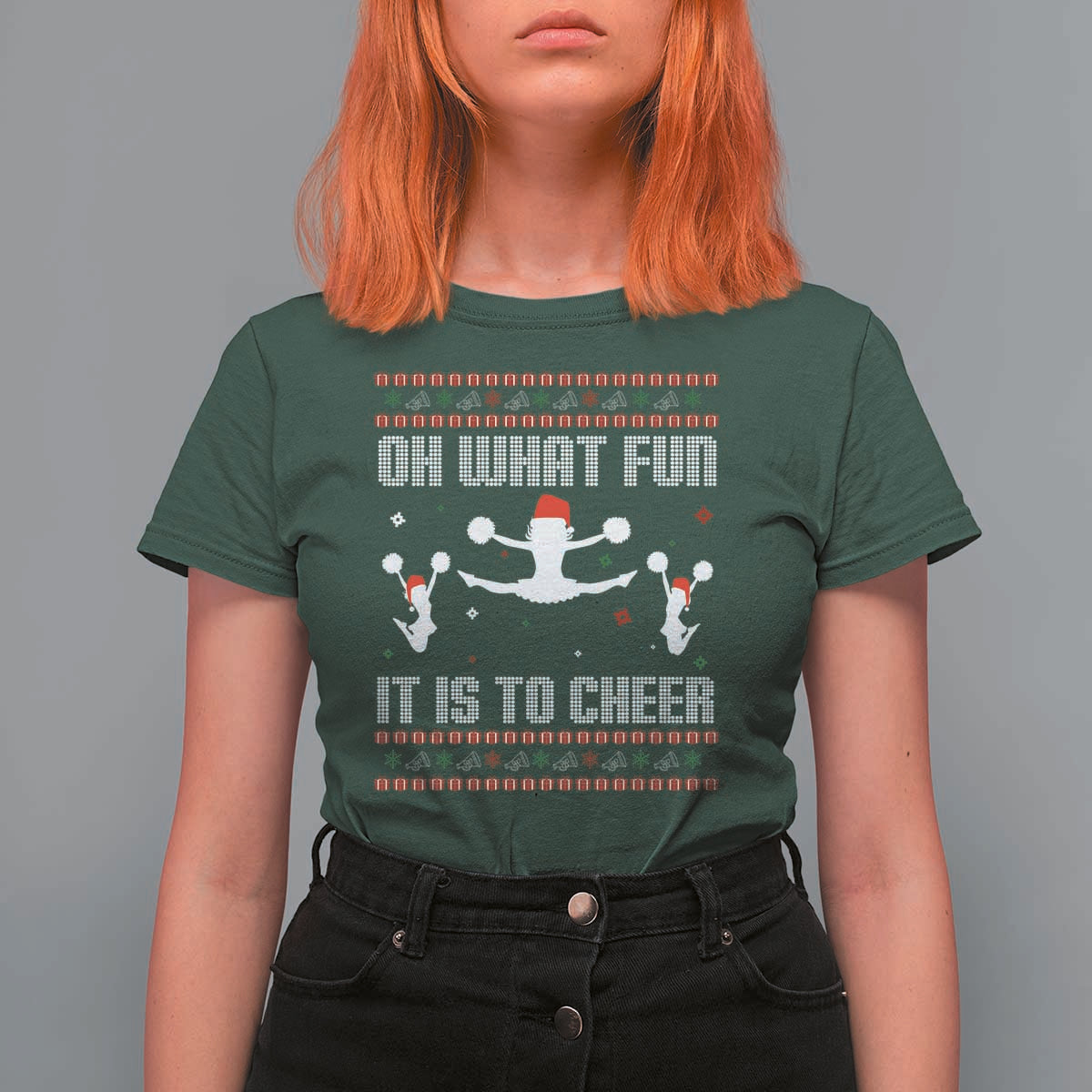 Ugly Christmas Cheerleading T Shirt For Women Oh What Fun It Is To Cheer Gift - Wonder Print Shop