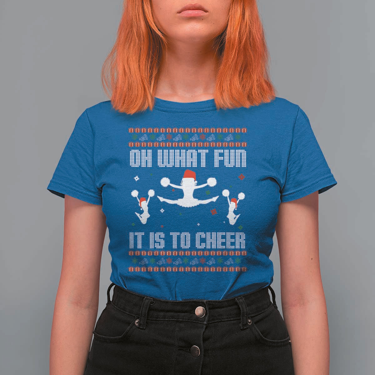 Ugly Christmas Cheerleading T Shirt For Women Oh What Fun It Is To Cheer Gift - Wonder Print Shop
