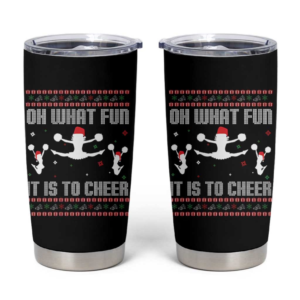 Ugly Christmas Cheerleading Tumbler Cup Oh What Fun It Is To Cheer Gift - Wonder Print Shop