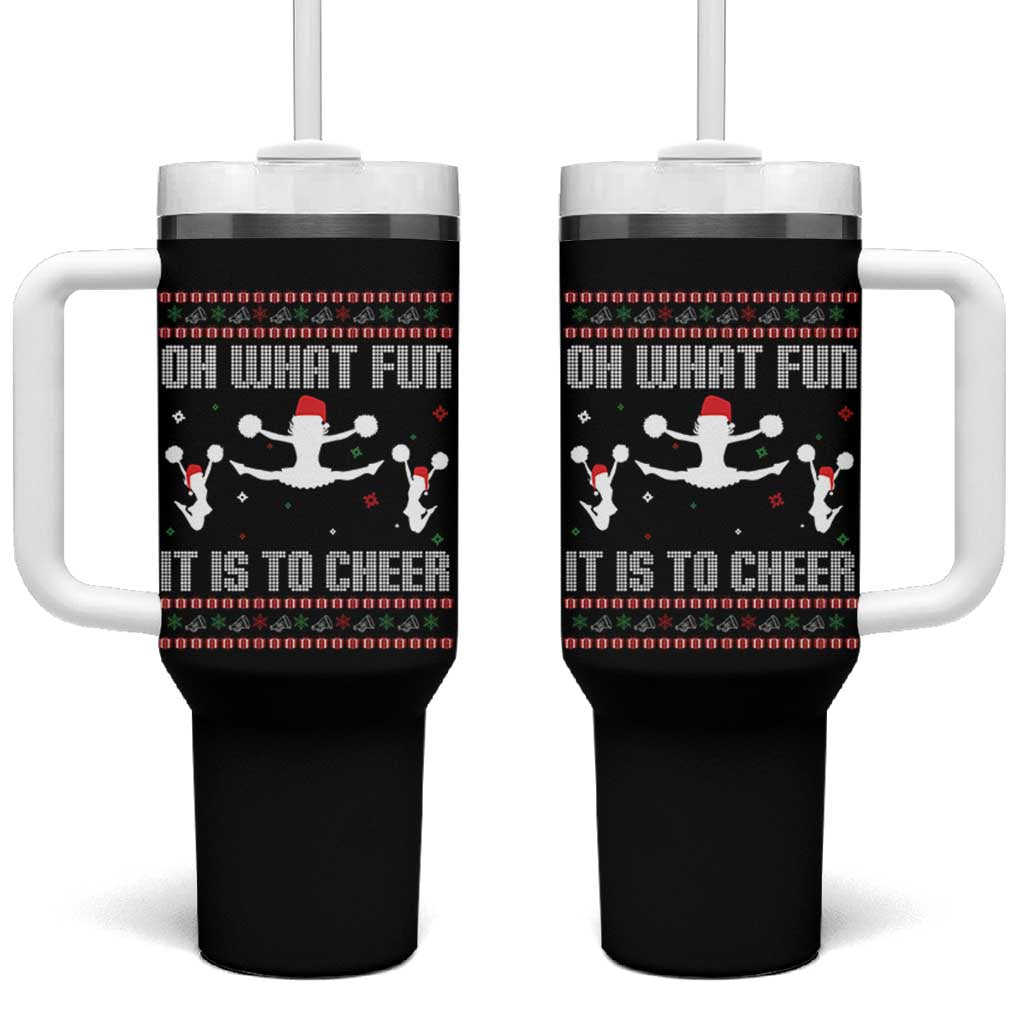 Ugly Christmas Cheerleading Tumbler With Handle Oh What Fun It Is To Cheer Gift - Wonder Print Shop