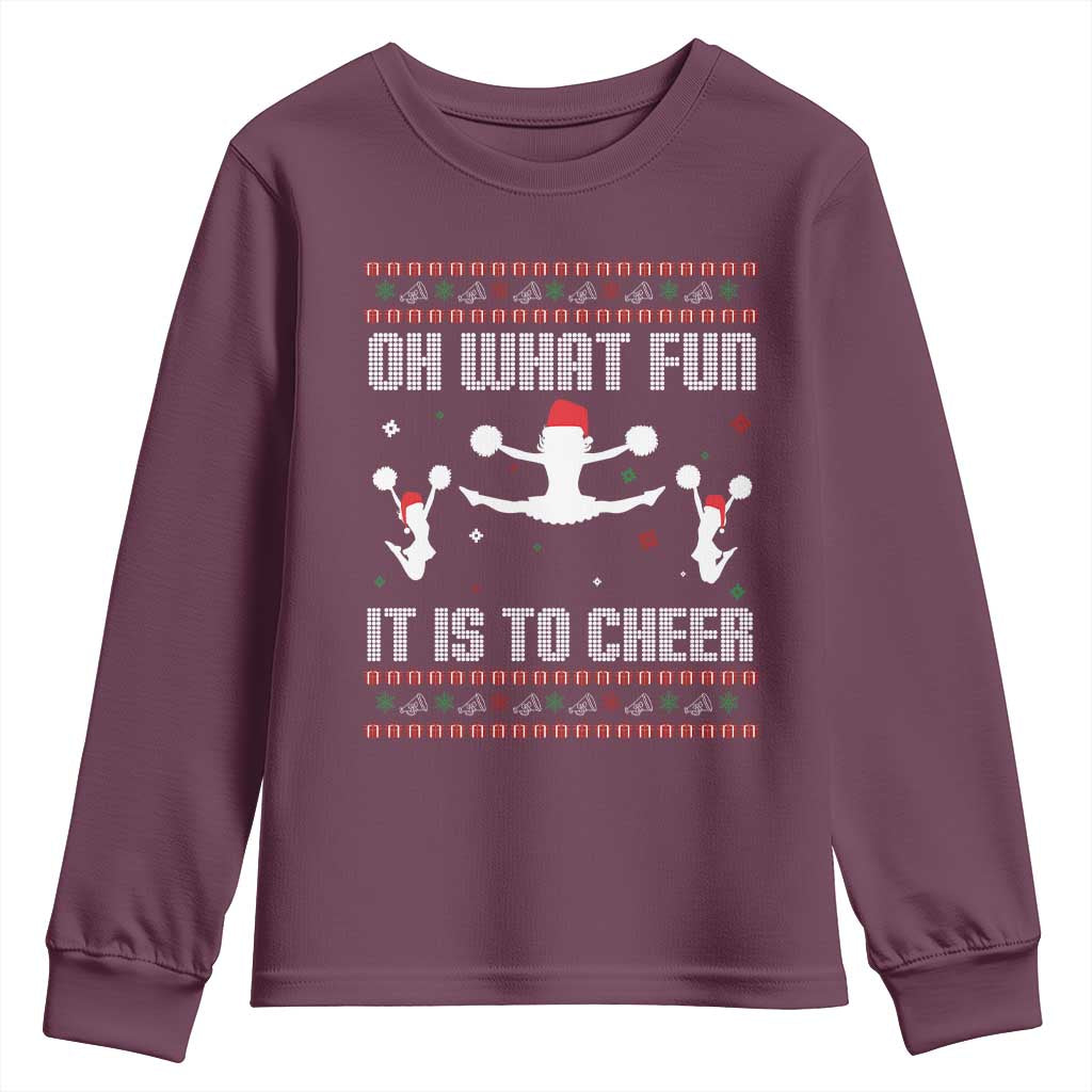 Ugly Christmas Cheerleading Youth Sweatshirt Oh What Fun It Is To Cheer Gift - Wonder Print Shop