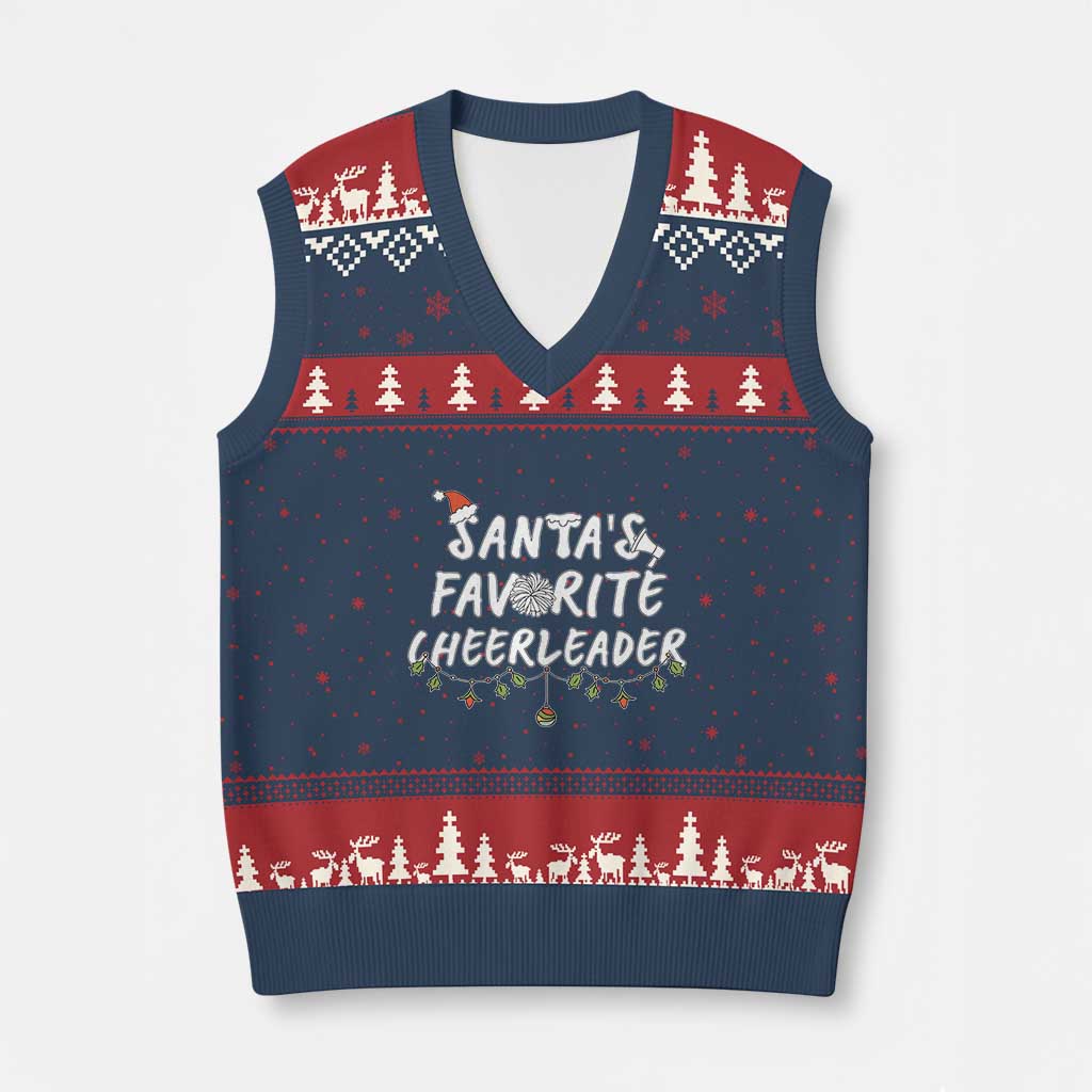 Santa Favorite Cheerleader V-Neck Knit Sweater Vest Xmas Cheerleading Gift - Wonder Print Shop