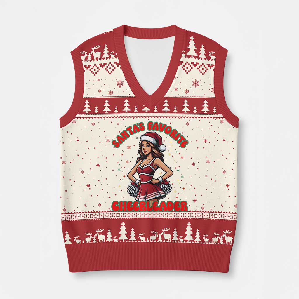 Santa Favorite Cheerleader V-Neck Knit Sweater Vest Funny Xmas Cheer Gift - Wonder Print Shop