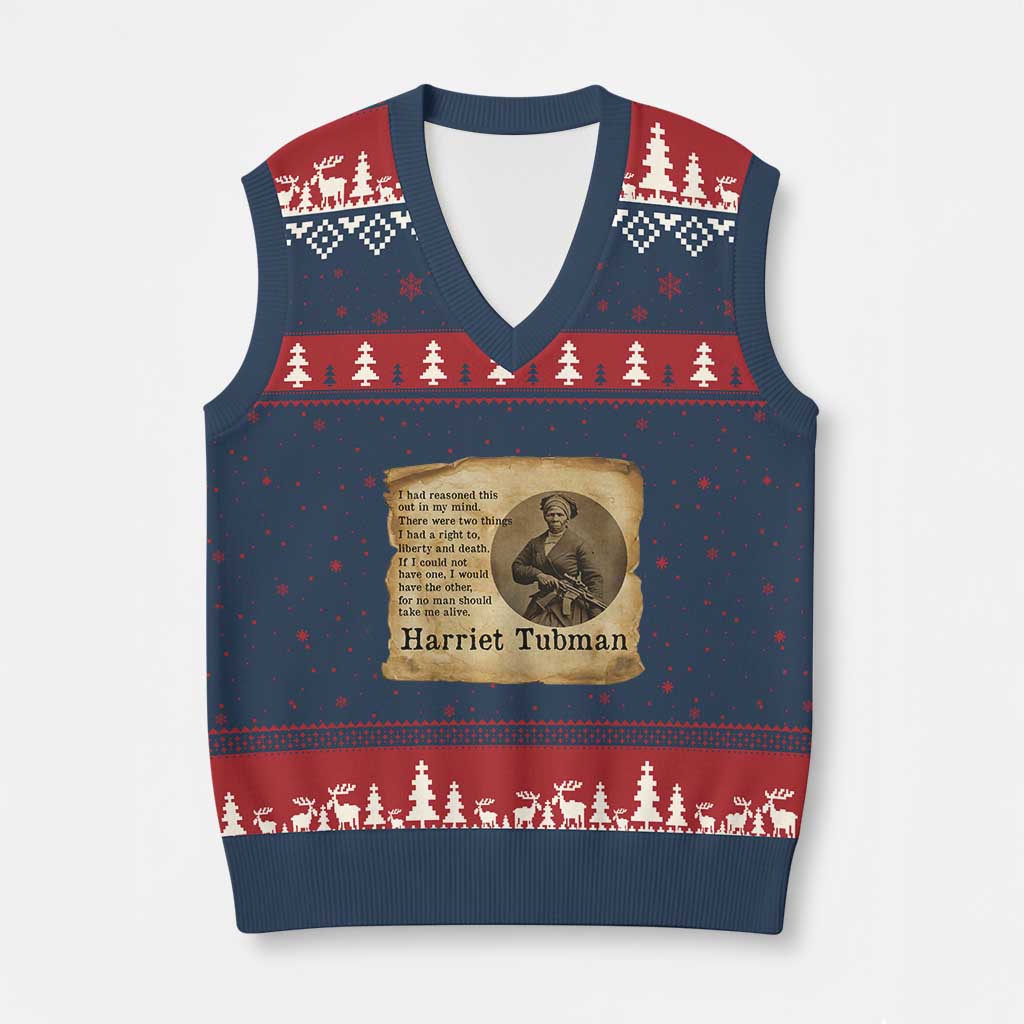 Harriet Tubman Quote V-Neck Knit Sweater Vest Liberty Or Death Empowerment Gift - Wonder Print Shop