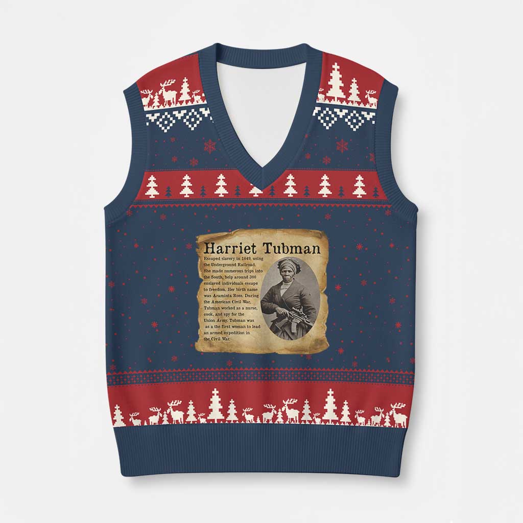 Vintage Harriet Tubman Poster V-Neck Knit Sweater Vest Female Empowerment History Gift - Wonder Print Shop