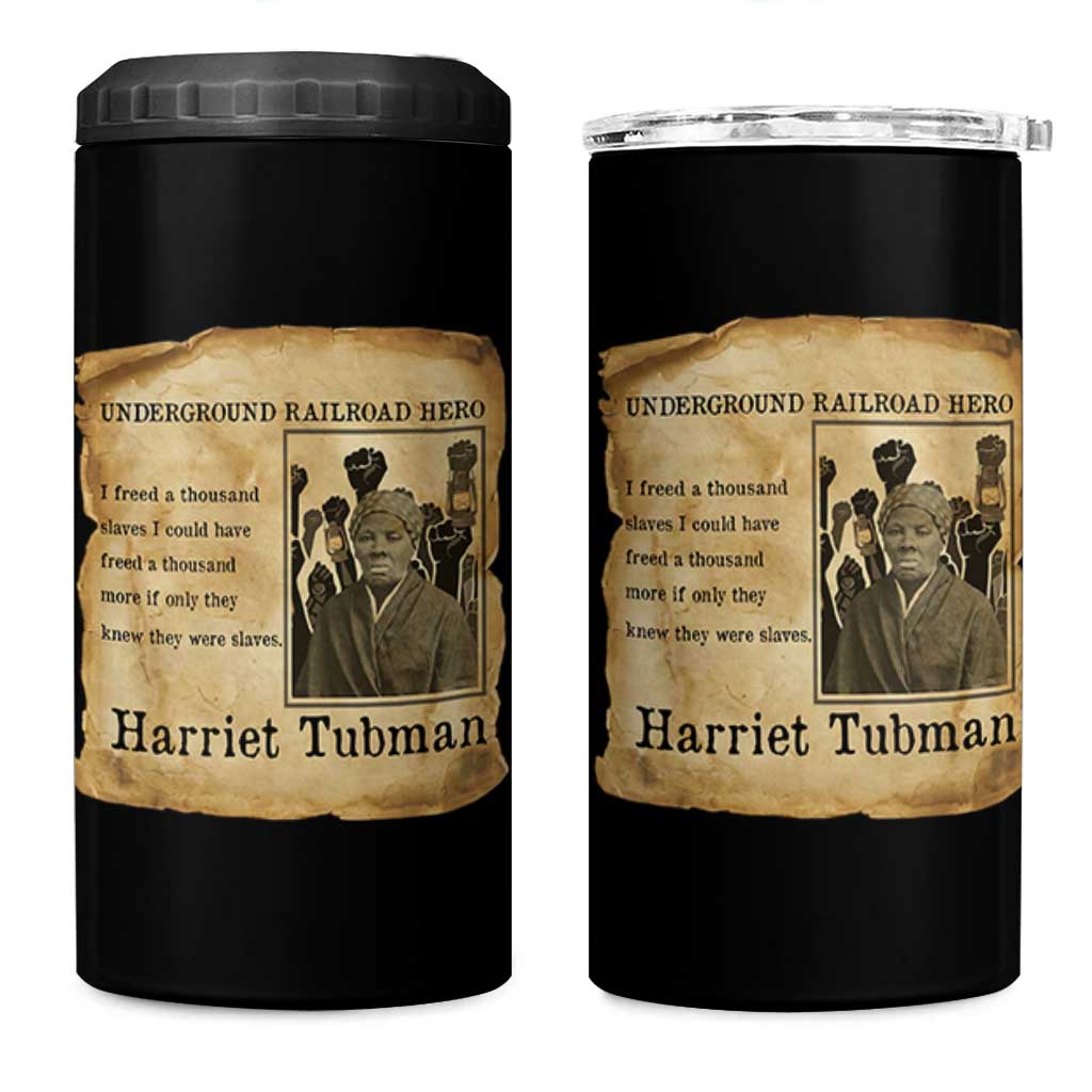 Harriet Tubman Quote 4 in 1 Can Cooler Tumbler I Freed A Thousand People Vintage Poster - Wonder Print Shop