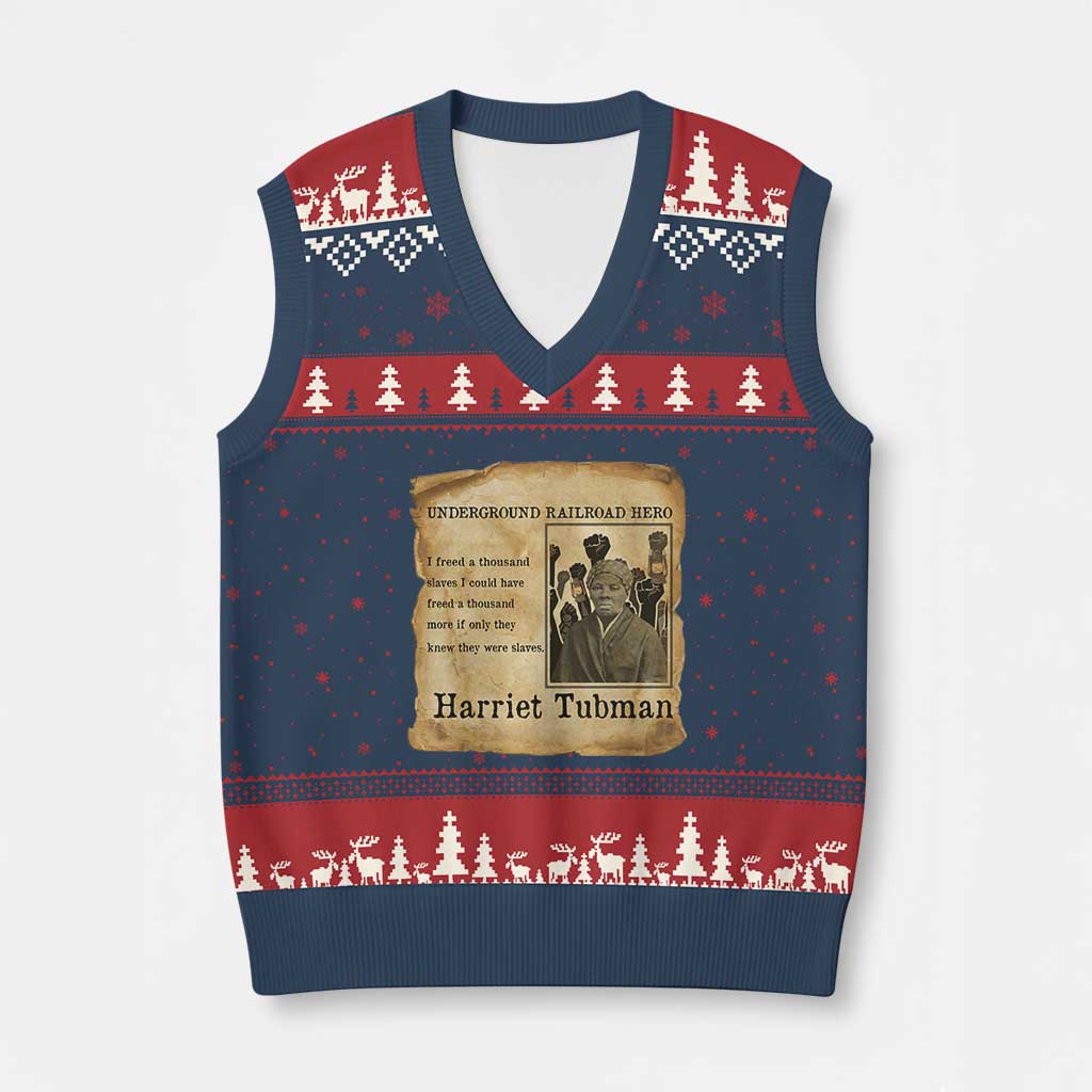 Harriet Tubman Quote V-Neck Knit Sweater Vest I Freed A Thousand People Vintage Poster - Wonder Print Shop