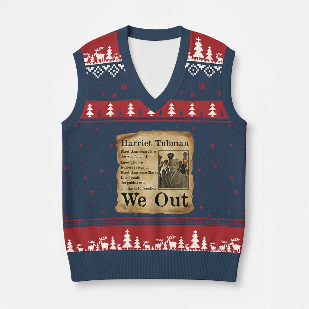 Vintage Harriet Tubman We Out V-Neck Knit Sweater Vest Black American Hero History Gift - Wonder Print Shop