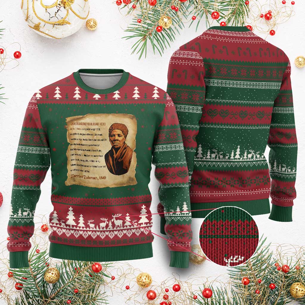 Harriet Tubman Ugly Christmas Sweater Black American Hero Underground Railroad - Wonder Print Shop
