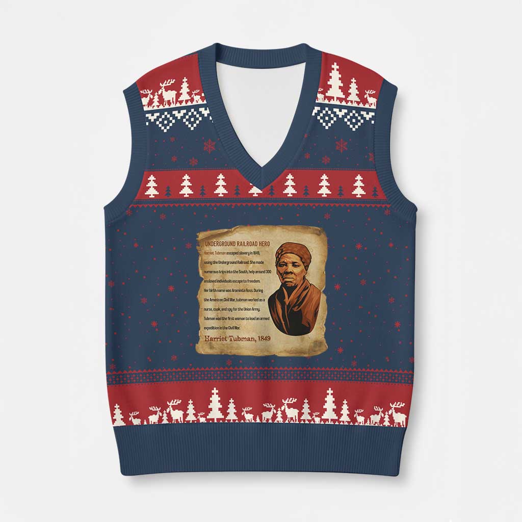 Harriet Tubman V-Neck Knit Sweater Vest Black American Hero Underground Railroad - Wonder Print Shop