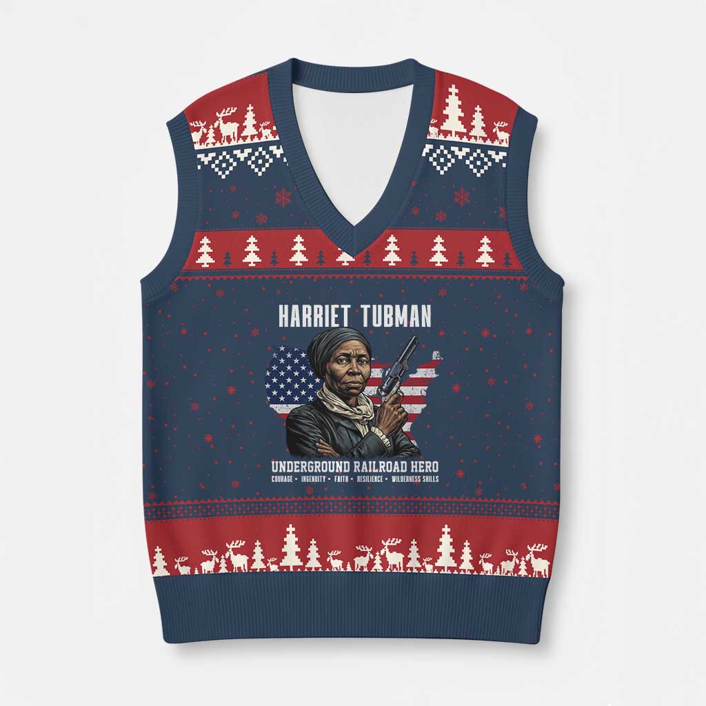 Harriet Tubman Patriotic V-Neck Knit Sweater Vest Female Empowerment History Gift