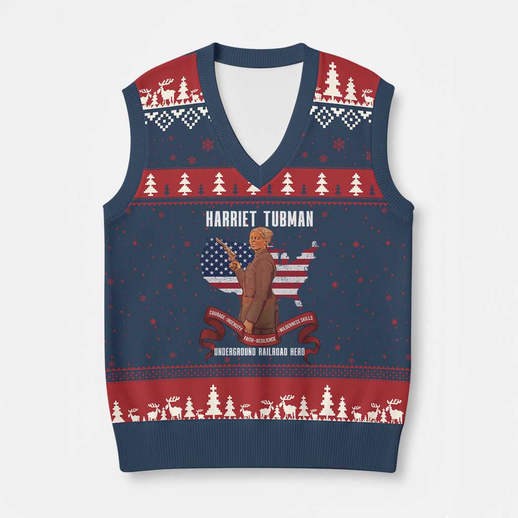 Harriet Tubman Patriotic V-Neck Knit Sweater Vest Strong Black Women Pride