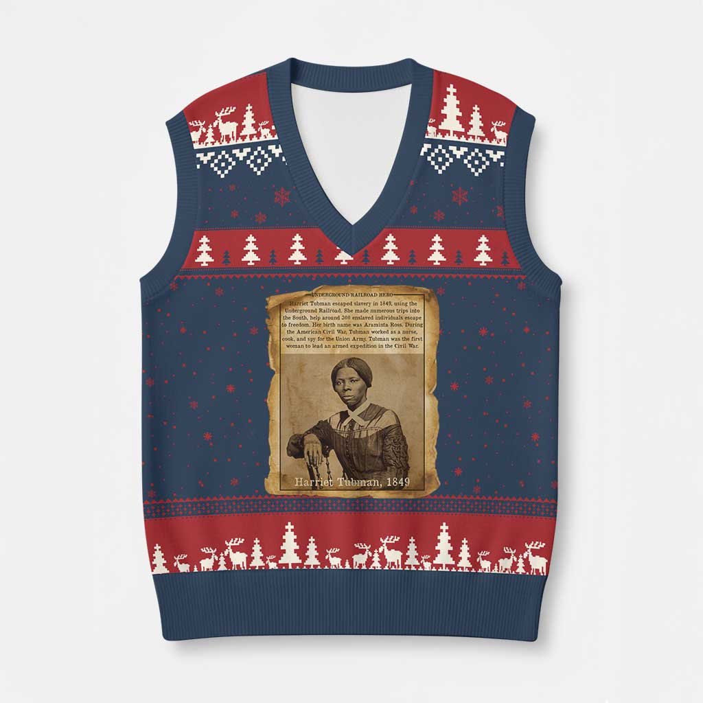Harriet Tubman Tribute V-Neck Knit Sweater Vest Civil Rights Leader Black History Gift - Wonder Print Shop
