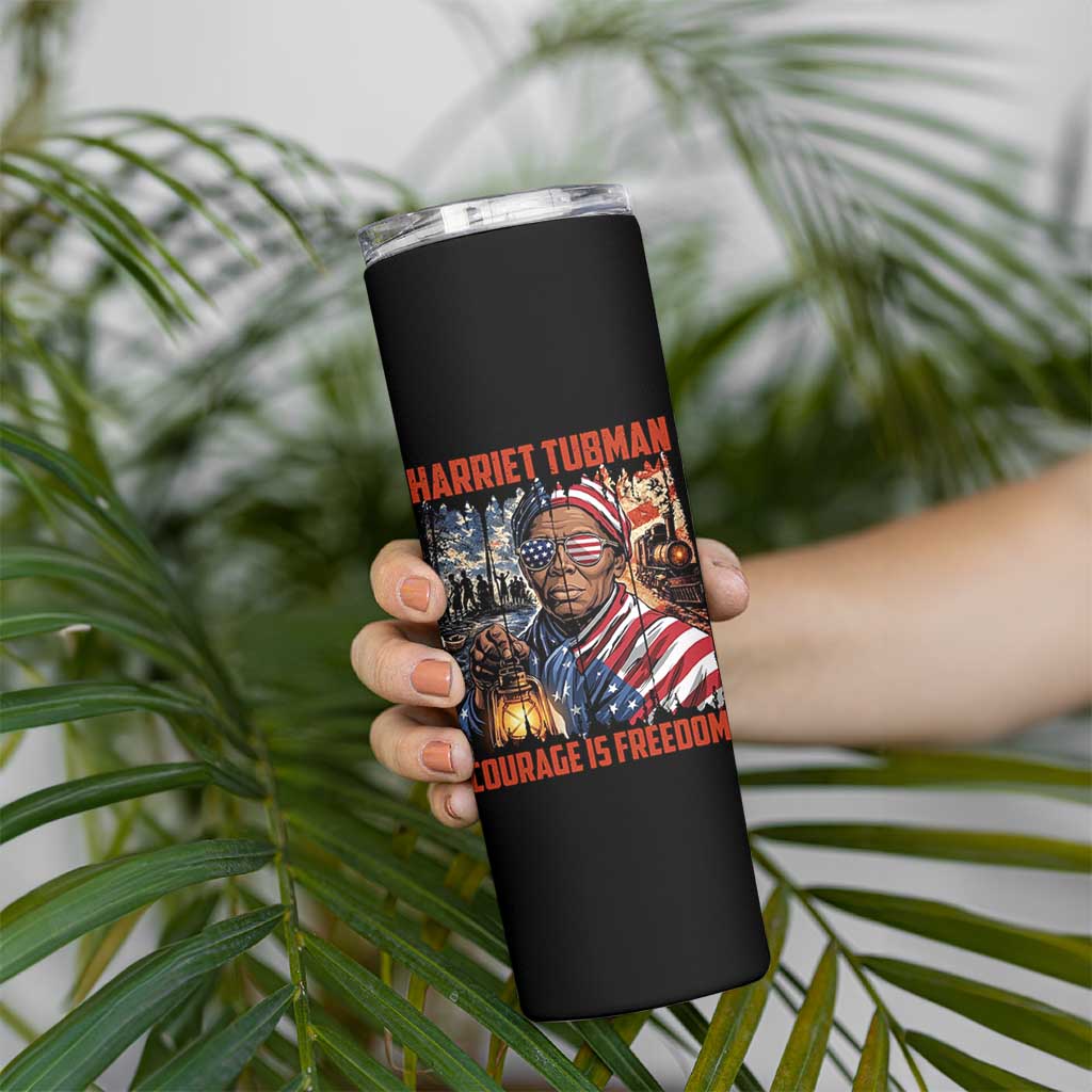 Harriet Tubman Courage Is Freedom Skinny Tumbler Black History Gift - Wonder Print Shop
