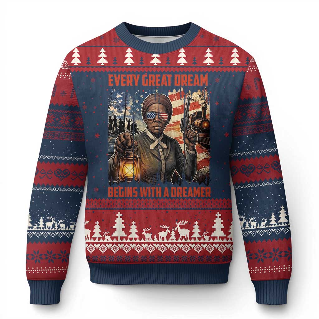 Harriet Tubman Quote Ugly Christmas Sweater Every Great Dream Begins With A Dreamer - Wonder Print Shop
