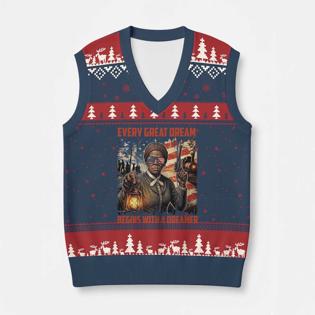Harriet Tubman Quote V-Neck Knit Sweater Vest Every Great Dream Begins With A Dreamer - Wonder Print Shop
