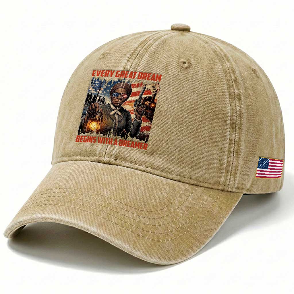 Harriet Tubman Quote Washed Cotton Baseball Cap Every Great Dream Begins With A Dreamer