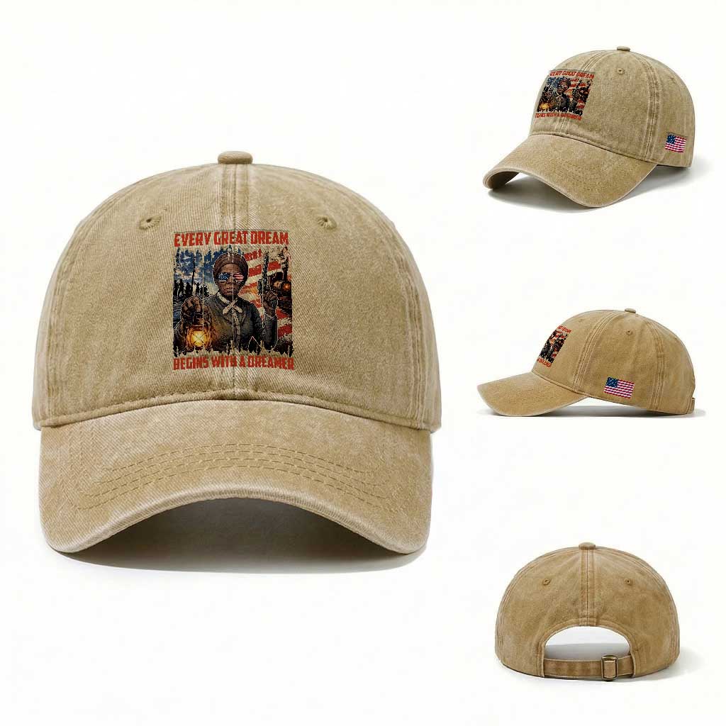 Harriet Tubman Quote Washed Cotton Baseball Cap Every Great Dream Begins With A Dreamer