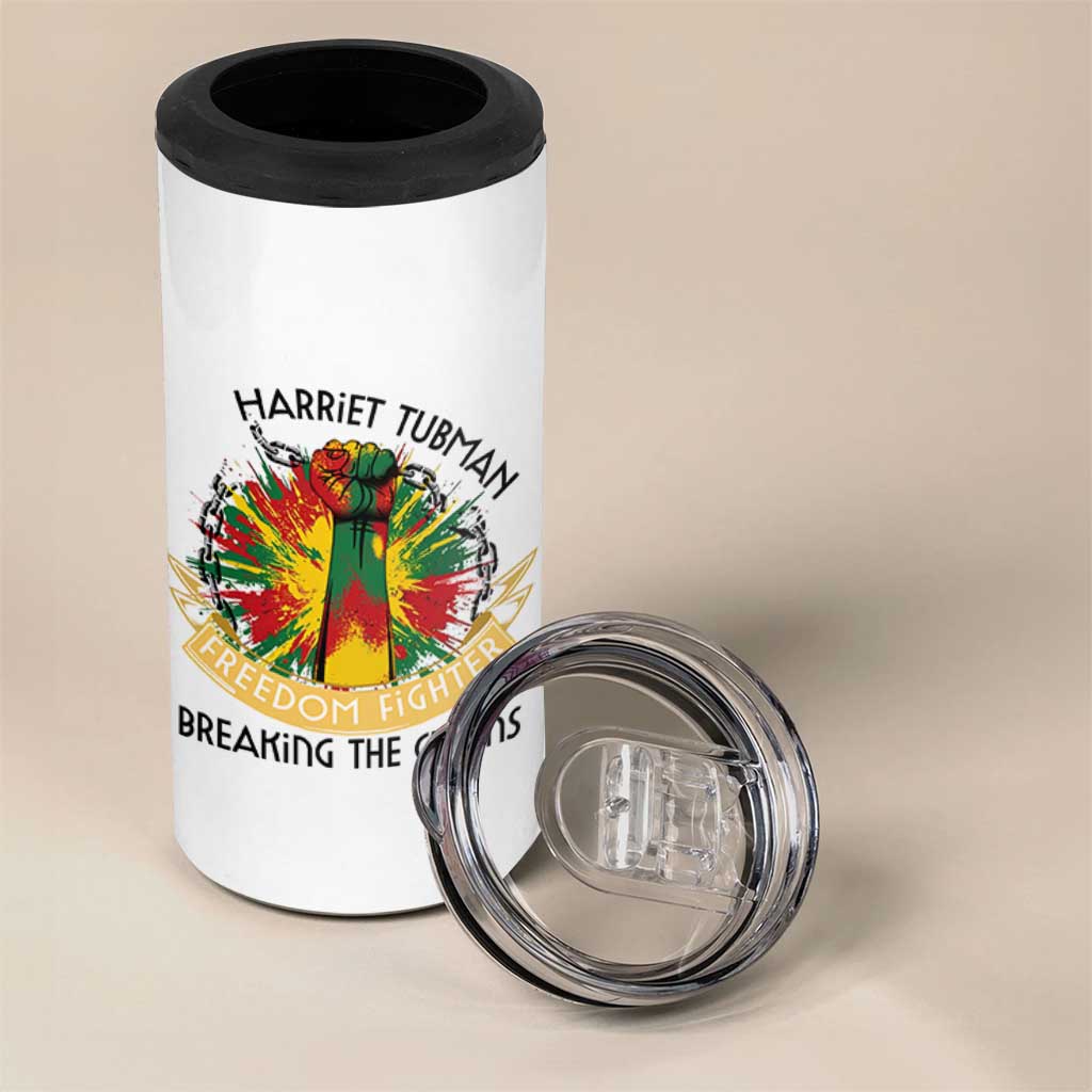 Harriet Tubman 4 in 1 Can Cooler Tumbler Underground Railroad Hero Breaking Chains