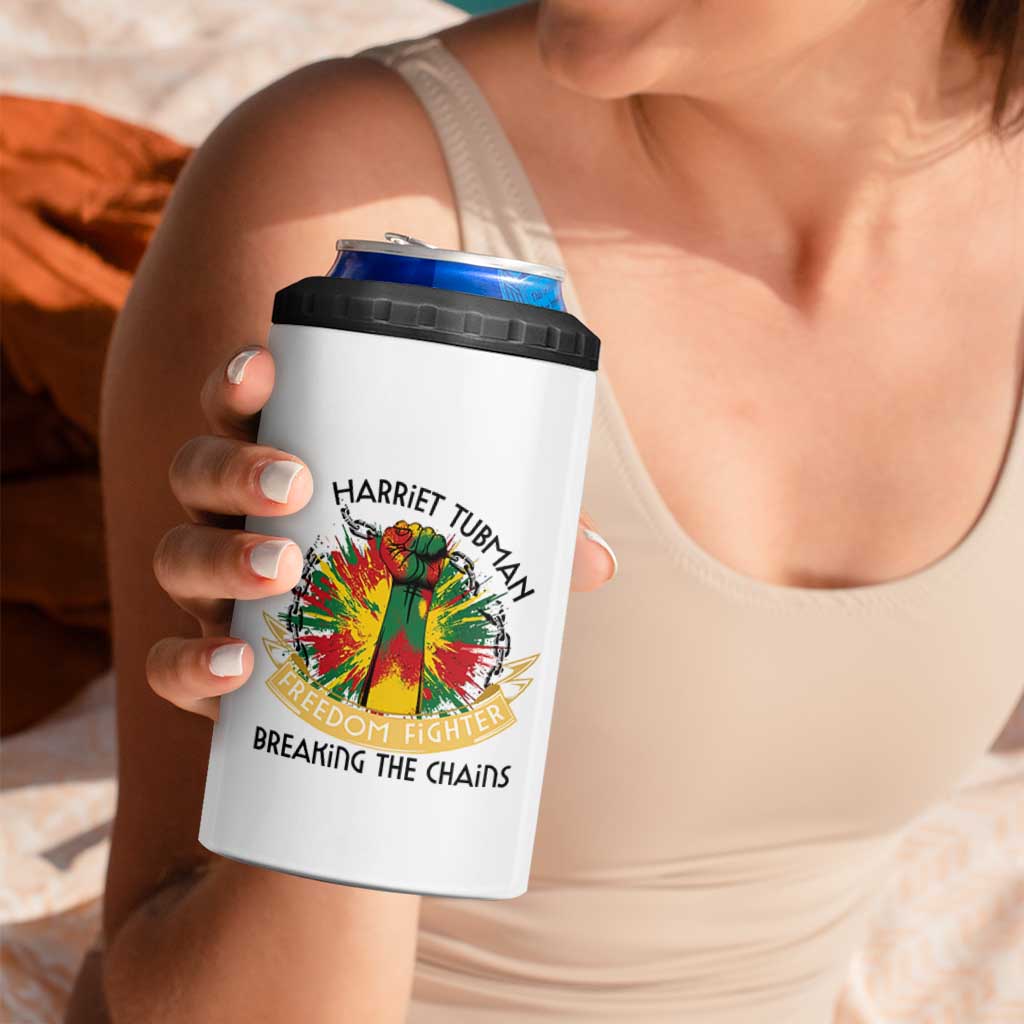 Harriet Tubman 4 in 1 Can Cooler Tumbler Underground Railroad Hero Breaking Chains