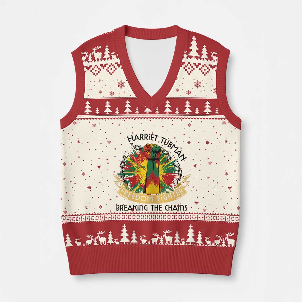 Harriet Tubman V-Neck Knit Sweater Vest Underground Railroad Hero Breaking Chains