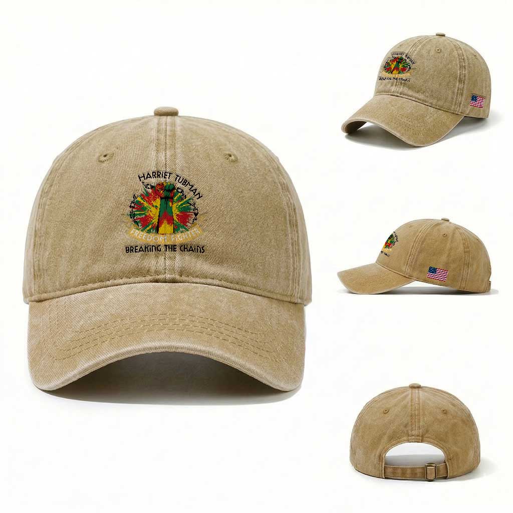 Harriet Tubman Washed Cotton Baseball Cap Underground Railroad Hero Breaking Chains