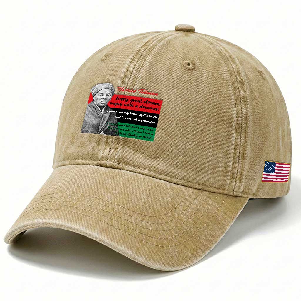 Harriet Tubman Quote Washed Cotton Baseball Cap Pan African Flag Black History