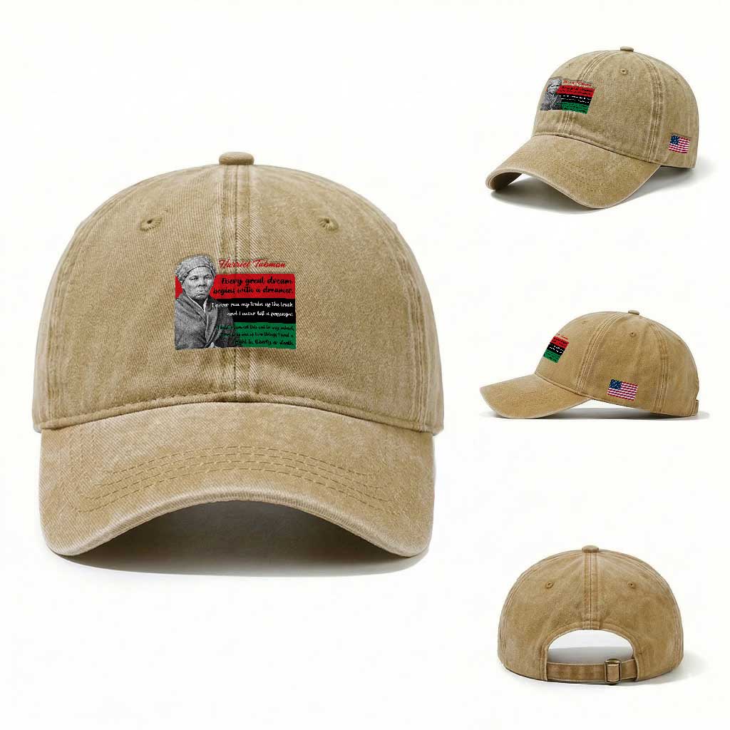 Harriet Tubman Quote Washed Cotton Baseball Cap Pan African Flag Black History