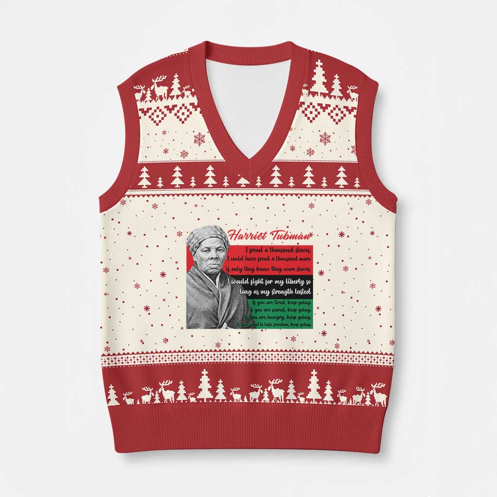 Harriet Tubman Legacy V-Neck Knit Sweater Vest Pan African Flag Freedom Fighter Quote