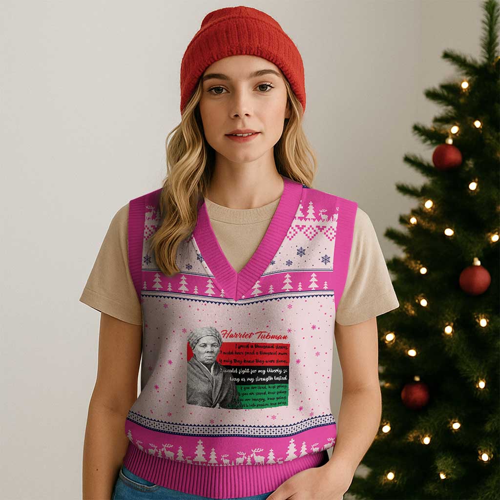Harriet Tubman Legacy V-Neck Knit Sweater Vest Pan African Flag Freedom Fighter Quote