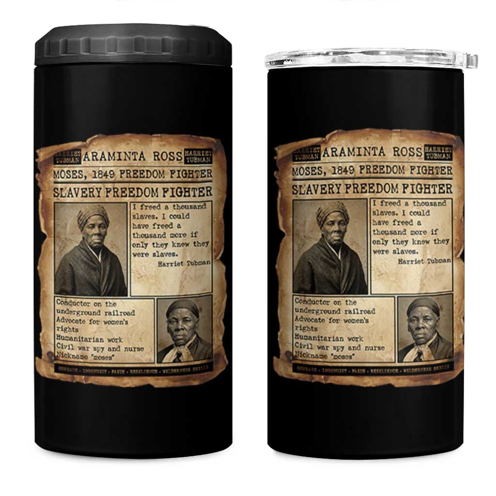 Harriet Tubman Newspaper 4 in 1 Can Cooler Tumbler Slavery Freedom Fighter Historical