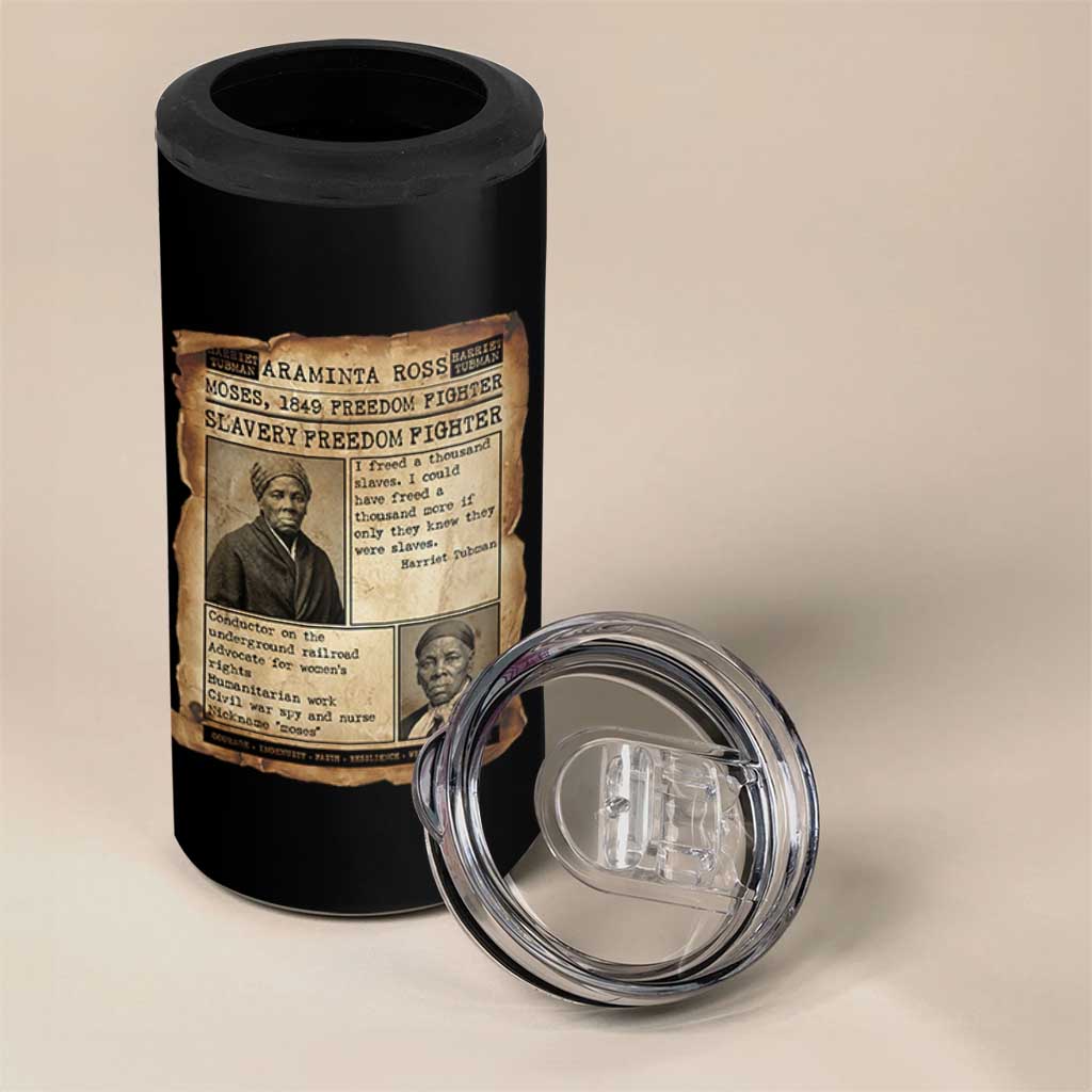 Harriet Tubman Newspaper 4 in 1 Can Cooler Tumbler Slavery Freedom Fighter Historical