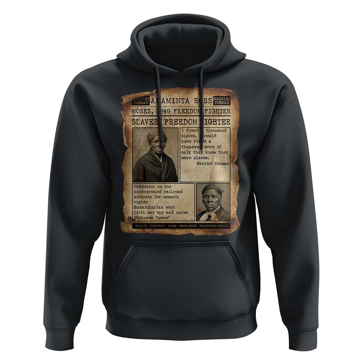 Harriet Tubman Newspaper Hoodie Slavery Freedom Fighter Historical