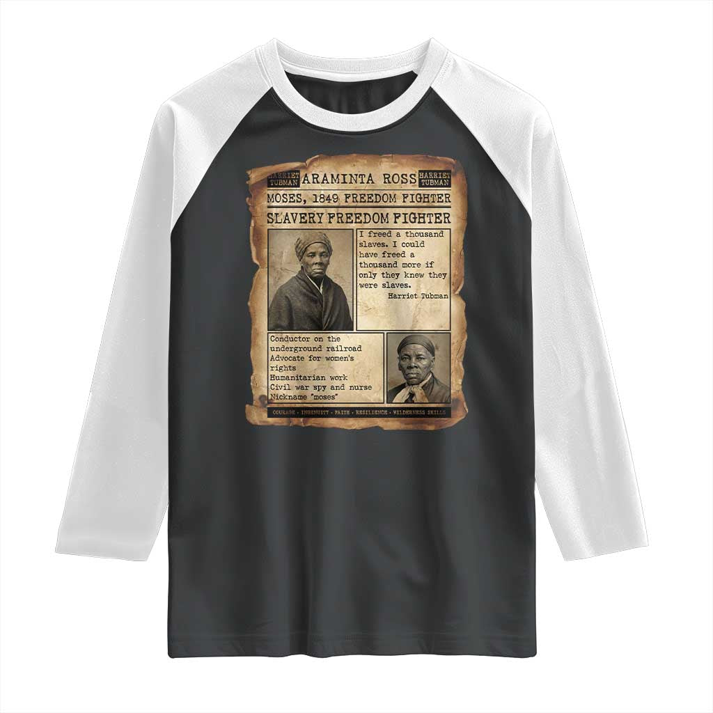 Harriet Tubman Newspaper Raglan Shirt Slavery Freedom Fighter Historical