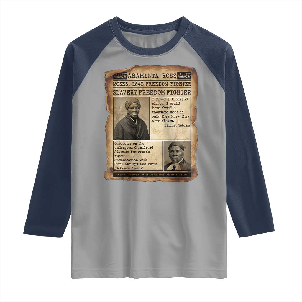 Harriet Tubman Newspaper Raglan Shirt Slavery Freedom Fighter Historical