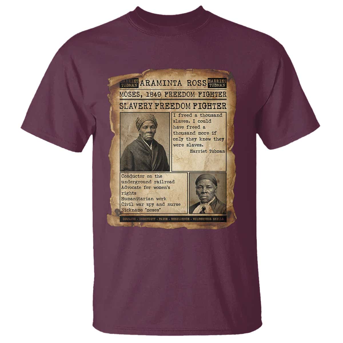 Harriet Tubman Newspaper T Shirt Slavery Freedom Fighter Historical