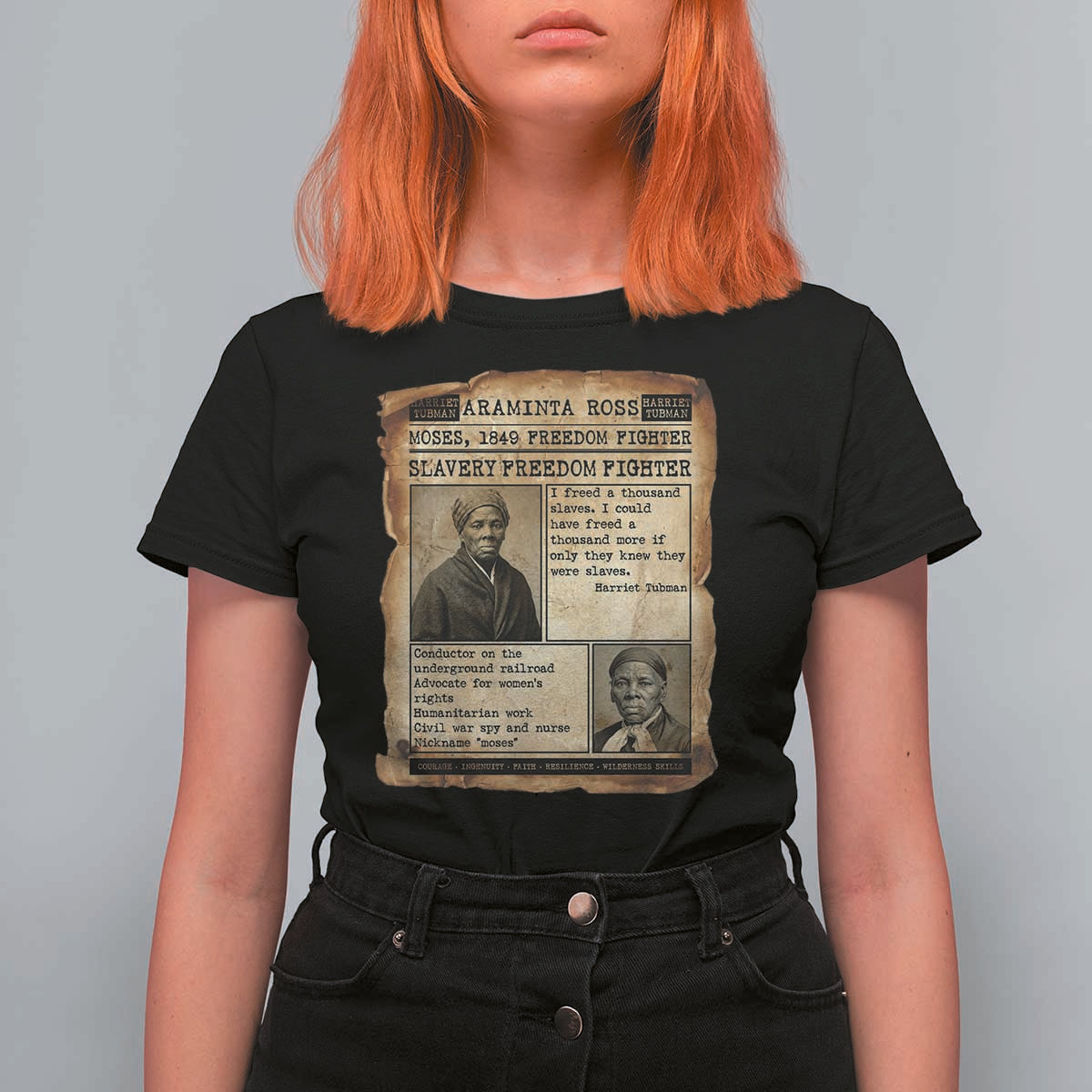 Harriet Tubman Newspaper T Shirt For Women Slavery Freedom Fighter Historical