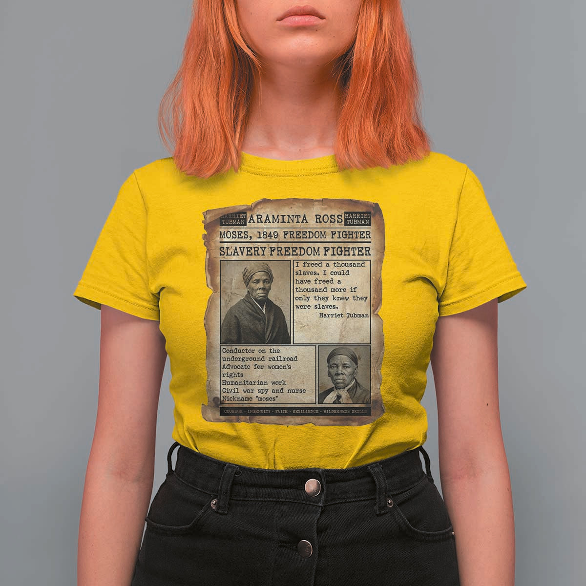 Harriet Tubman Newspaper T Shirt For Women Slavery Freedom Fighter Historical