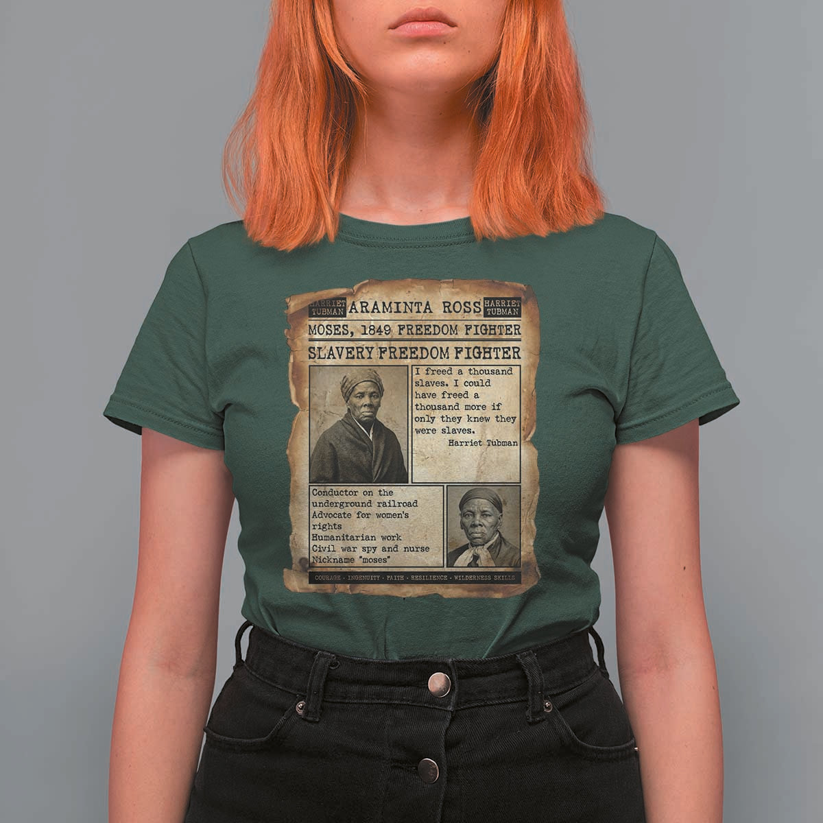 Harriet Tubman Newspaper T Shirt For Women Slavery Freedom Fighter Historical