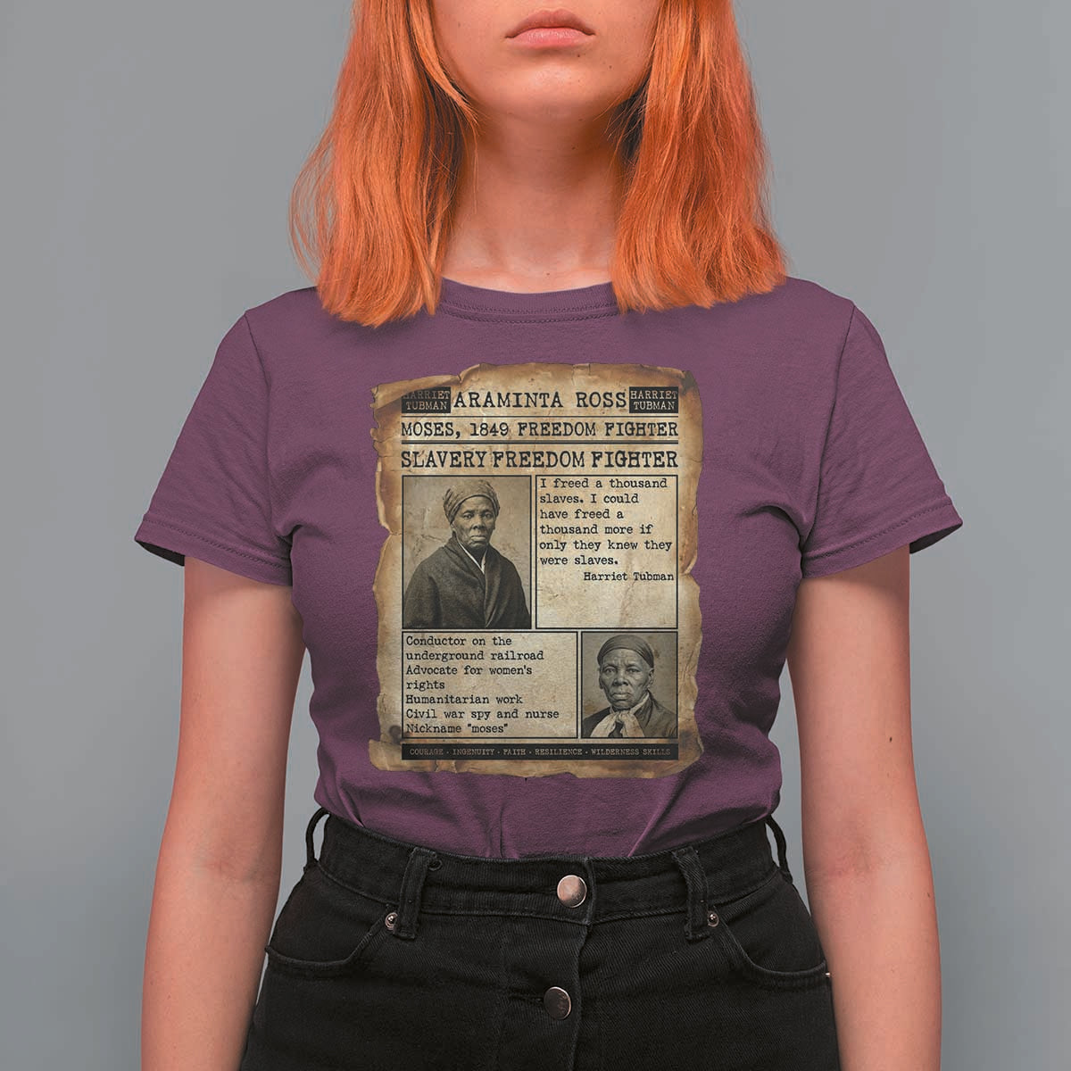 Harriet Tubman Newspaper T Shirt For Women Slavery Freedom Fighter Historical