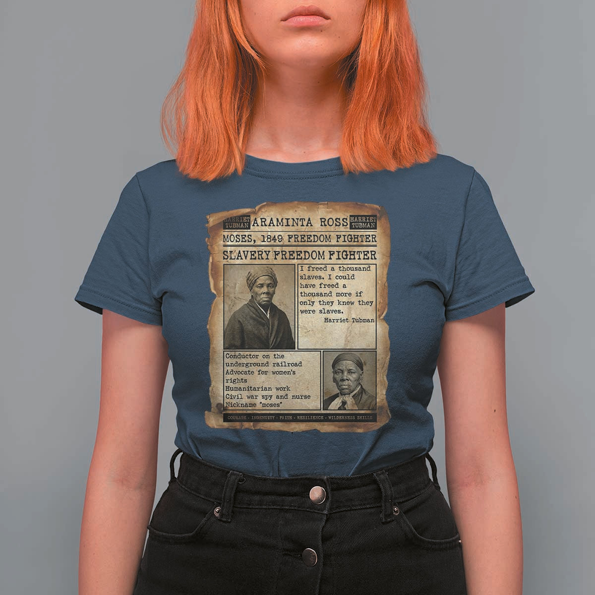 Harriet Tubman Newspaper T Shirt For Women Slavery Freedom Fighter Historical