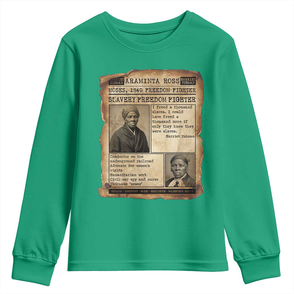 Harriet Tubman Newspaper Youth Sweatshirt Slavery Freedom Fighter Historical