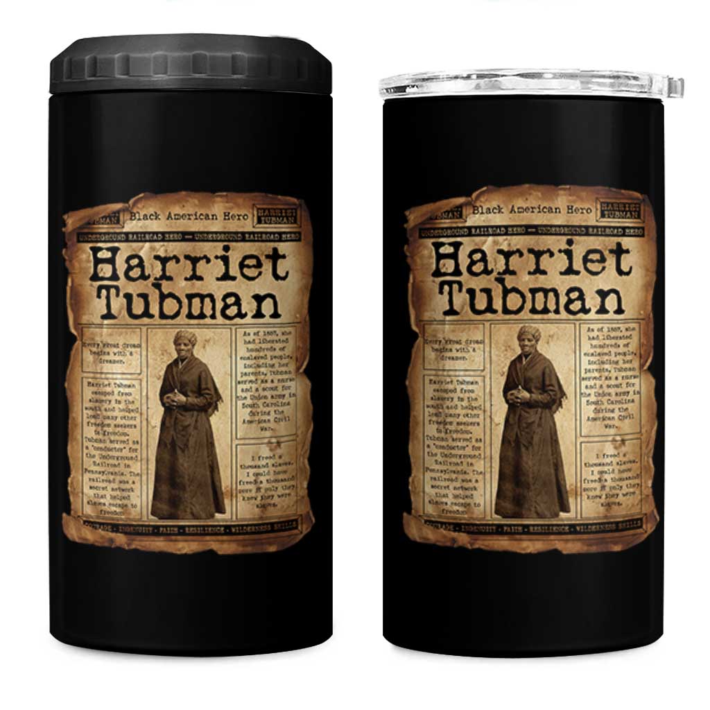 Harriet Tubman Newspaper 4 in 1 Can Cooler Tumbler Strong Black Woman Leader Gift - Wonder Print Shop