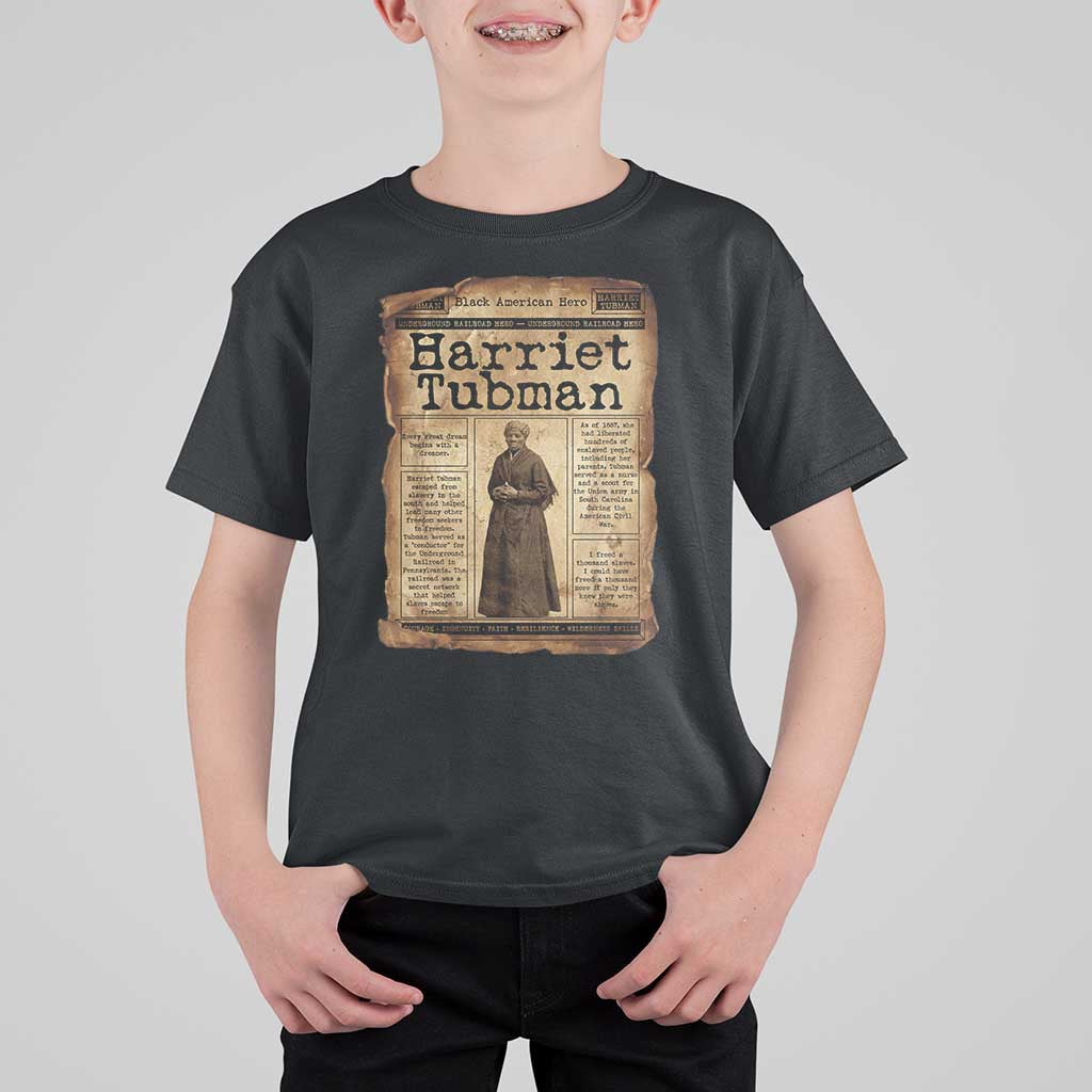 Harriet Tubman Newspaper T Shirt For Kid Strong Black Woman Leader Gift - Wonder Print Shop